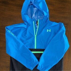 Under Armour Pullover 1/4 Zip Windbreaker Jacket Blue BlackGreen Youth Large EUC